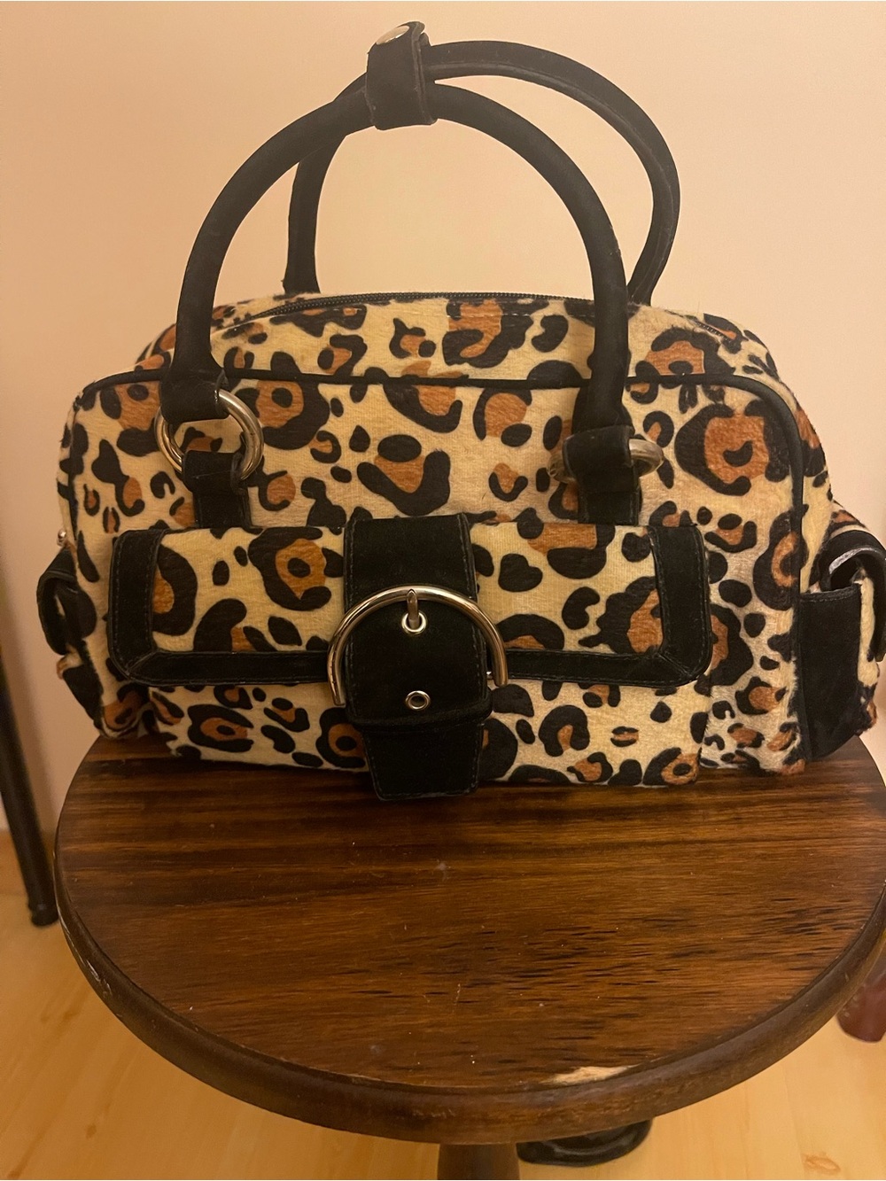 New! Y2K Leopard Print Satchel Handbag with Black Trim